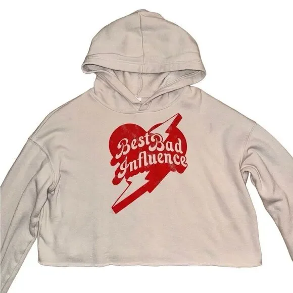Bella + Canvas Fleece Collection "Best Bad Influence" Cropped Hopdie - Small - Picture 1 of 7